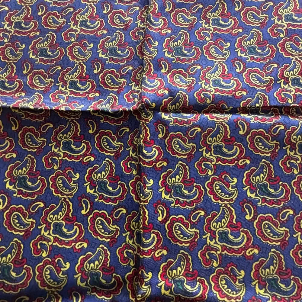 Vintage Italian silk scarf neckerchief style square blue red gold paisley print